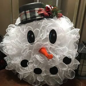 Homemade Snowman Deco Mesh Wreath